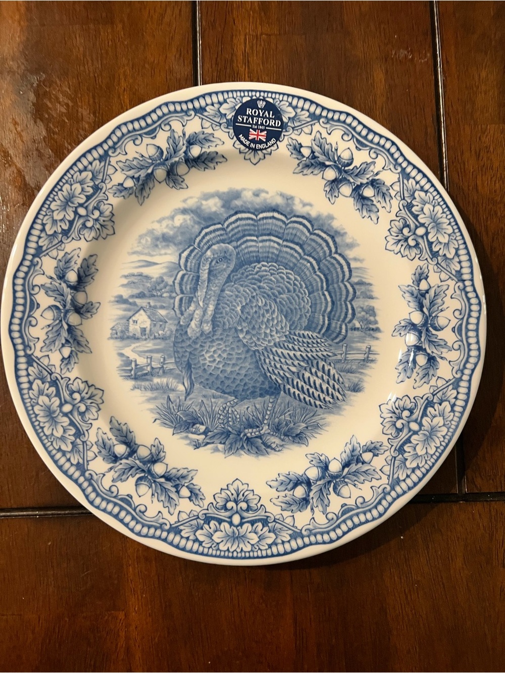 Royal Stafford Blue and White Turkey Dinner Plate